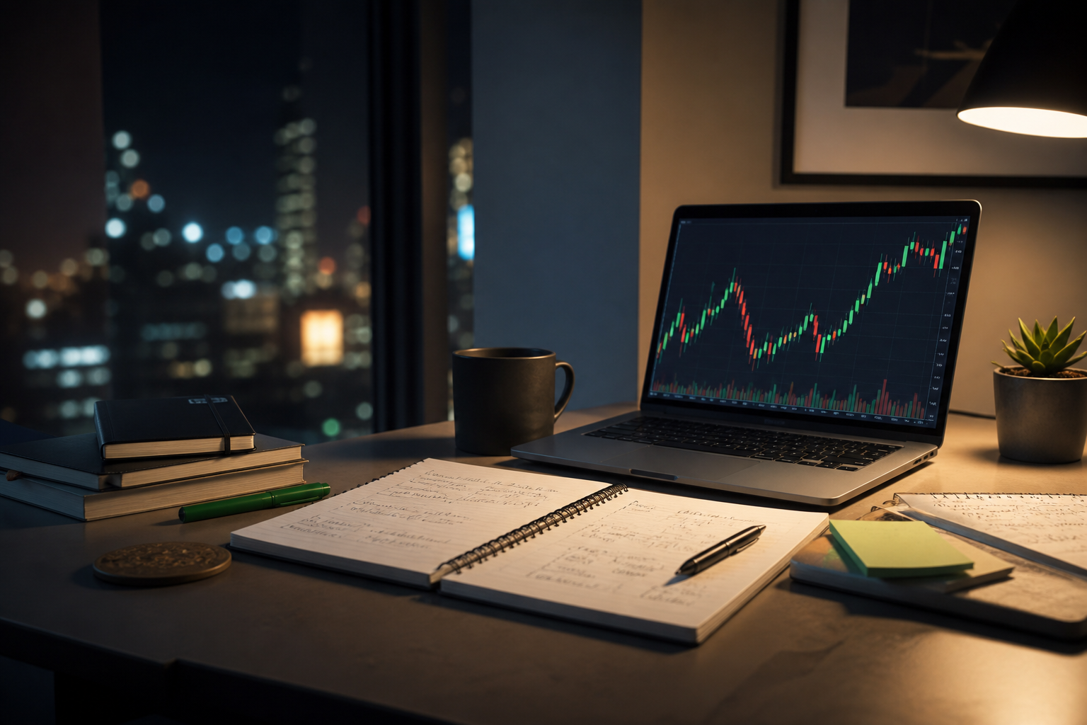 Desk setup for DeFi research